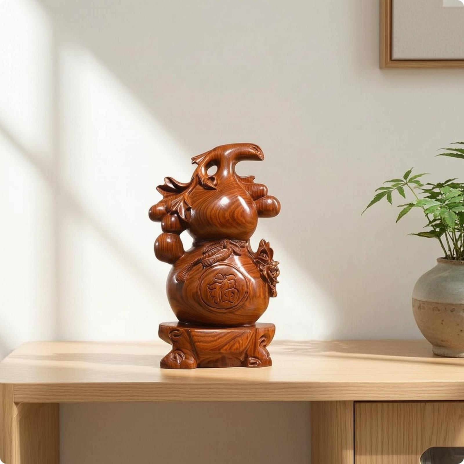 Home Office Feng Shui - 우아한 로즈우드 조롱박 조각품 나무 공예품