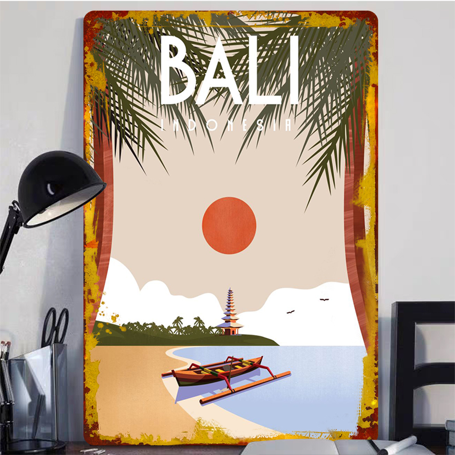 발리 인도네시아 풍경 금속 벽 예술 열대 야자수 해변  - Home Office Bali 리뷰 및 가격