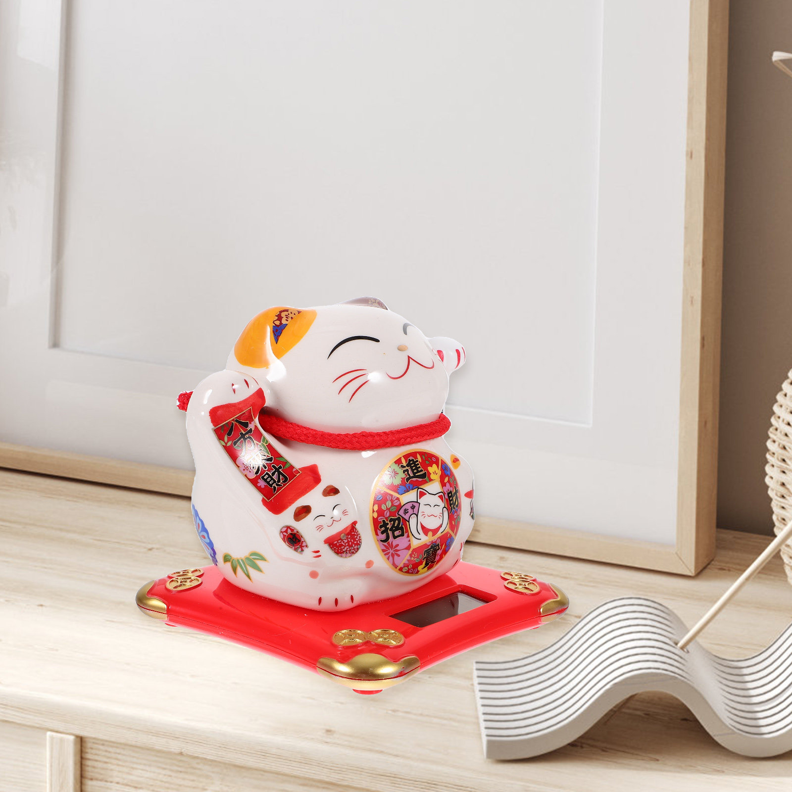 태양열로 작동하는 흔들리는 손을 가진 고양이 장식품,  - Home Office Feng Shui 리뷰 및 가격